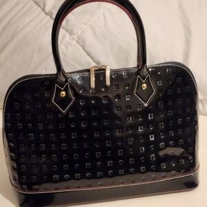 Arcadia Black Embossed Patent Leather Double Handle Handbag